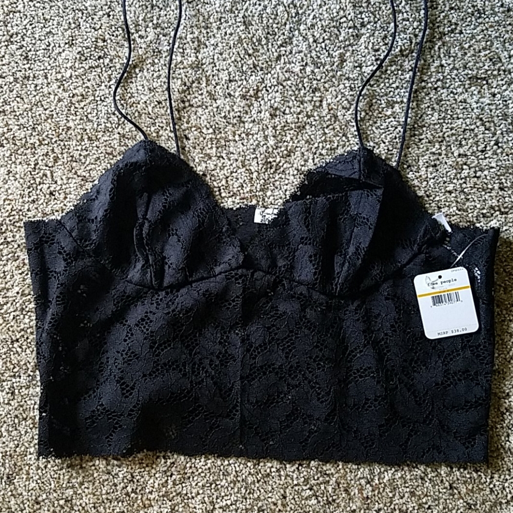 Free People NWT black lace bralette S